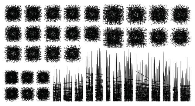 un colección de varios oscuro y misterioso pixelado texturas patrones y bar gráficos vector