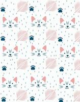 Cute kitten faces with paw prints and leaves vector