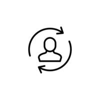 A simple icon showing a person within a circular flow of arrows, signifying continuous development or improvement. vector