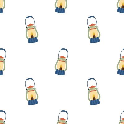 Vintage oil lantern pattern on a white background. Simple seamless pattern with camping lantern. design for greeting card and invitation