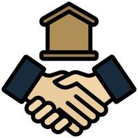 Handshake and Successful Real Estate Transaction Icon, Outline Flat Design Style Icon Symbol vector