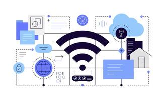 Wireless technologies. Cloud services and internet connection. Remote control. Abstract scheme vector