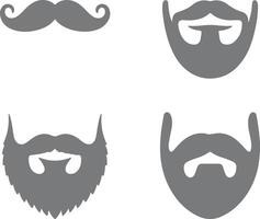 Four Gray Silhouettes of Mustaches and Beards on White Background Different Styles of Facial Hair for Men Gray Scale Icons Set vector