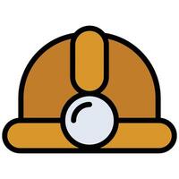 Mining Helmet Outline Flat Icon, Mining Icon Concept in Outline Flat design style illustration vector