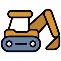 Excavator Outline Flat Icon, Mining Icon Concept in Outline Flat design style illustration vector