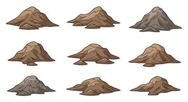 Cartoon mountain set of different types of rocks vector