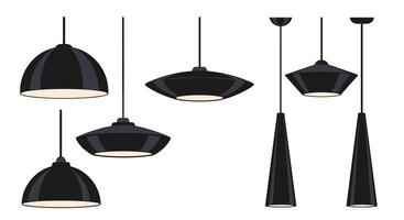 A set of black and white lamps with different shapes vector