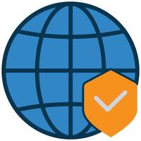 Globe With Shield Flat Icon, Insurance Flat Design Style Illistration vector