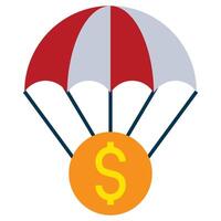 Parachute Dollar Flat Icon, Investment concept design in flat icon style vector