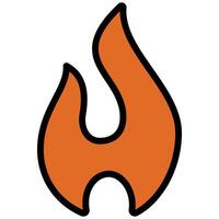 Flame Outline Flat Design Icon, Safety at Workplace Outline Flat Design Icon. vector