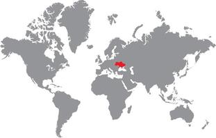A map of Ukraine highlighted in red color on grey map on white background. vector