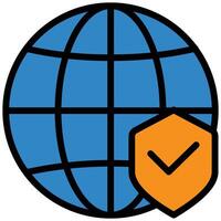Globe With Shield Outline Flat Icon, Insurance Outline Flat Design Style Illistration vector