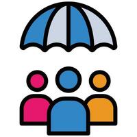People Under Umbrella Outline Flat Icon, Insurance Outline Flat Design Style Illistration vector