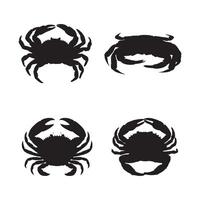 Crab Silhouette Set Black Crabs with Claws Isolated on White Background vector