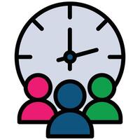 work time Outline Flat Icon, Teamwork Management Outline Flat Icon Collection vector