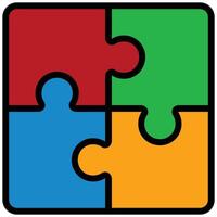 Puzzle Outline Flat Icon, Teamwork Management Outline Flat Icon Collection vector