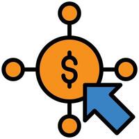 Dollar Sign With Arrow Outline Flat Icon, Marketing Strategy Concept Outline Flat Design Style Symbol vector
