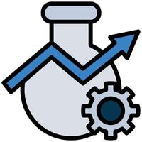 Flask With Gear Outline Flat Icon, Marketing Strategy Concept Outline Flat Design Style Symbol vector