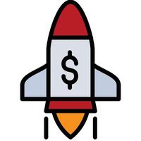 Rocket With Dollar Outline Flat Icon, Marketing Strategy Concept Outline Flat Design Style Symbol vector