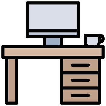 Workspace Outline Flat Design Icon, Workplace and office element Outline Flat Design Icon Symbol vector