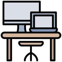 Desktop Outline Flat Icon, Workplace and office element Outline Flat Design Icon Symbol vector