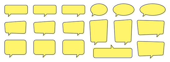 Yellow chat bubble, speech bubble, yellow message box set. vector