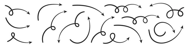 Curved arrows. Set of hand drawn curved arrows. vector