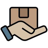 Hand Holding Box Outline Flat Icon, Logistic Company Outline Flat Design icon Concept vector