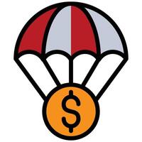 Parachute Dollar outline flat Icon, Investment concept design in outline flat icon style vector