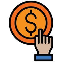 Dollar Click Outline Flat Icon, Online Digital Marketing icon in Outline Flat Design Style vector