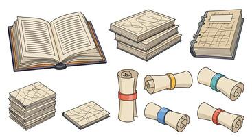 The Ancient Scrolls And Vintage Books Depicting History and Mystery Through Time vector
