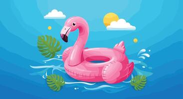 Floating in Summertime Fun Enjoying The Sun With a Flamingo Swimming Ring vector