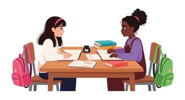 Collaborative Learning An Inspiring Illustration of Diverse Students Working Together in the Classroom vector
