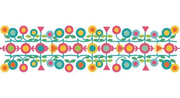 Vibrant Floral Pattern with Symmetrical Geometric Elements Folkloric Textile Design Inspiration vector