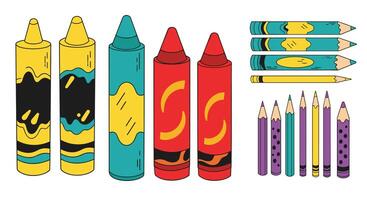 Colorful Assortment of Drawing Tools Crayons and Pencils for Creative Projects and Art vector