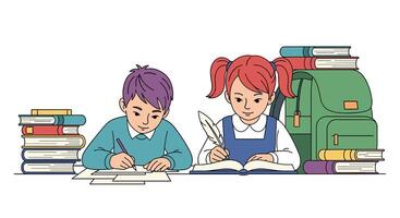 Children Engaged in Learning Writing and Reading Skill Development Through Education Programs Illustration vector