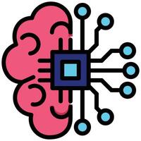 Circuit Brain Outline Flat Icon, Artificial Intelligence Concept in Outline Flat design style vector