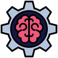 Brain Gear Outline Flat Icon, Artificial Intelligence Concept in Outline Flat design style vector
