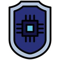 Chip Shield Outline Flat Icon, Artificial Intelligence Concept in Outline Flat design style vector