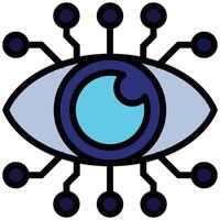 Digital Eye Outline Flat Icon, Artificial Intelligence Concept in Outline Flat design style vector