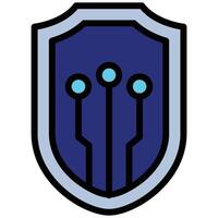 Digital Shield Outline Flat Icon, Artificial Intelligence Concept in Outline Flat design style vector