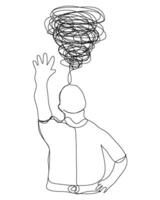 Minimal cute sketch of headache depress stress sick confuse feel man boy male continuous line. vector
