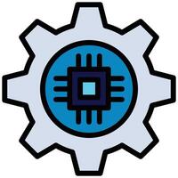 Gear Chip Outline Flat Icon, Artificial Intelligence Concept in Outline Flat design style vector