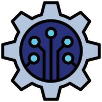 Circuit Gear Outline Flat Icon, Artificial Intelligence Concept in Outline Flat design style vector