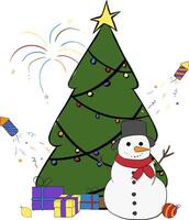 Christmas composition isolated. graphic line ink illustration. Xmas Festive background with realistic objects. Greeting card, banner, web poster. illustration vector