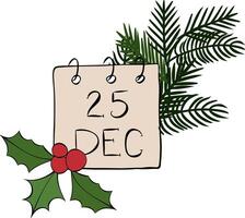 25 December calendar holiday composition isolated. graphic line ink illustration. calendar symbol for the month of December. For logo, web, package, sticker. vector