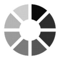 Halftone circular loading icon with segmented progress design. Minimal black and white style for UI, app interface, or data visualization elements. vector