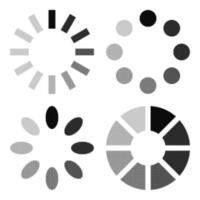 Set of halftone loading icons in dotted pop art style. Circular progress symbols for user interface, buffering, and preloader animations. Black and white minimal illustration. vector