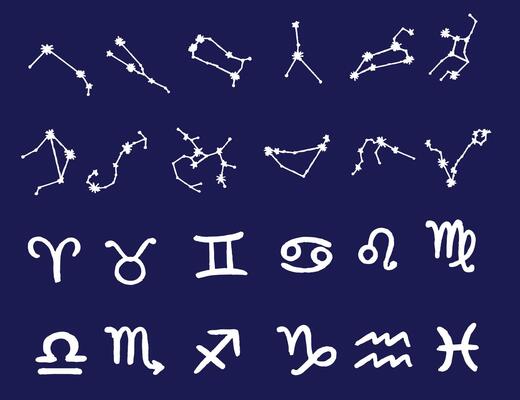 Zodiac Constellation and Horoscope Symbols in Starry Sky Design