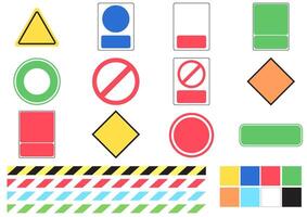A collection of colorful shapes and symbols for adding text and additional symbols, mostly industrial. vector